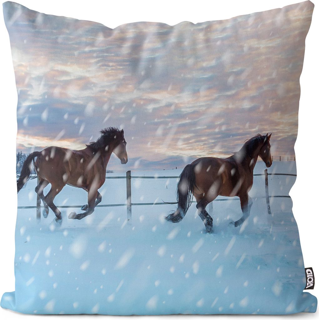 VOID Pferde Rennen Schnee Reiten Kissenbezug Kissenhülle Polyester wasserfest Outdoor Indoor