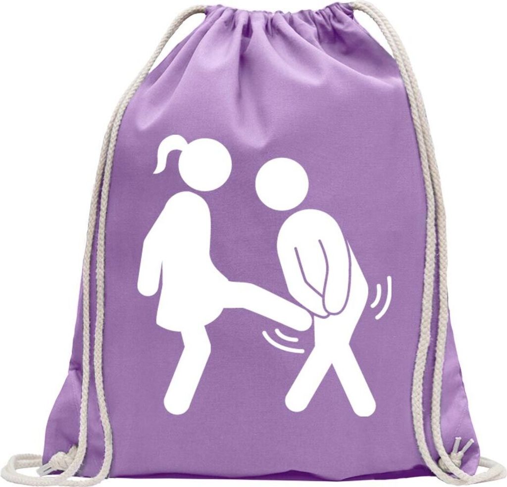 Kiwistar - Turnbeutel - lavendel - Frau vs. Mann - Fun Rucksack Sport Beutel Gymsack Baumwolle mit Ziehgurt