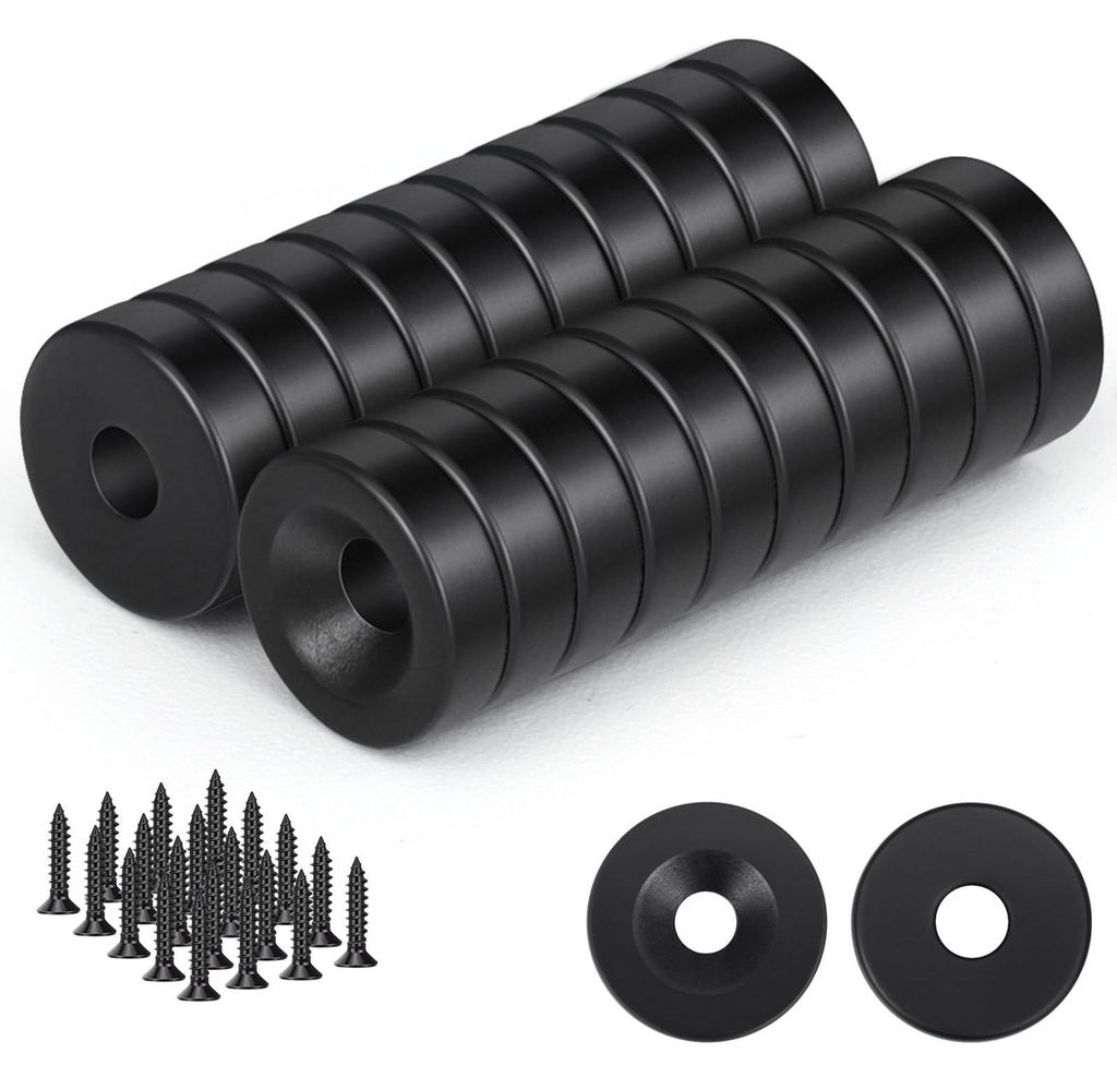 20 schwarze, runde Magnete, 10 x 3 mm Mini-Magnete mit Loch, Topfmagnete mit Schrauben für Kühlschrank, Whiteboard, Pinnwand, Büro und Bastelpro...