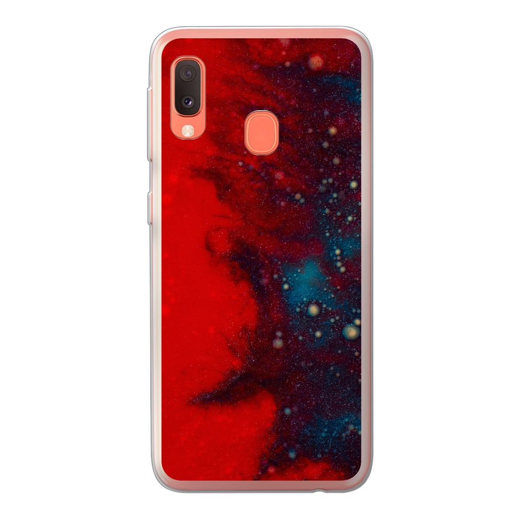 MuchoWow Handyhülle Schutzhülle Hülle für Samsung Galaxy A20e Tinte - abstrakt - rot - blau Silikon Softcase Handy Hülle - Abdeckung