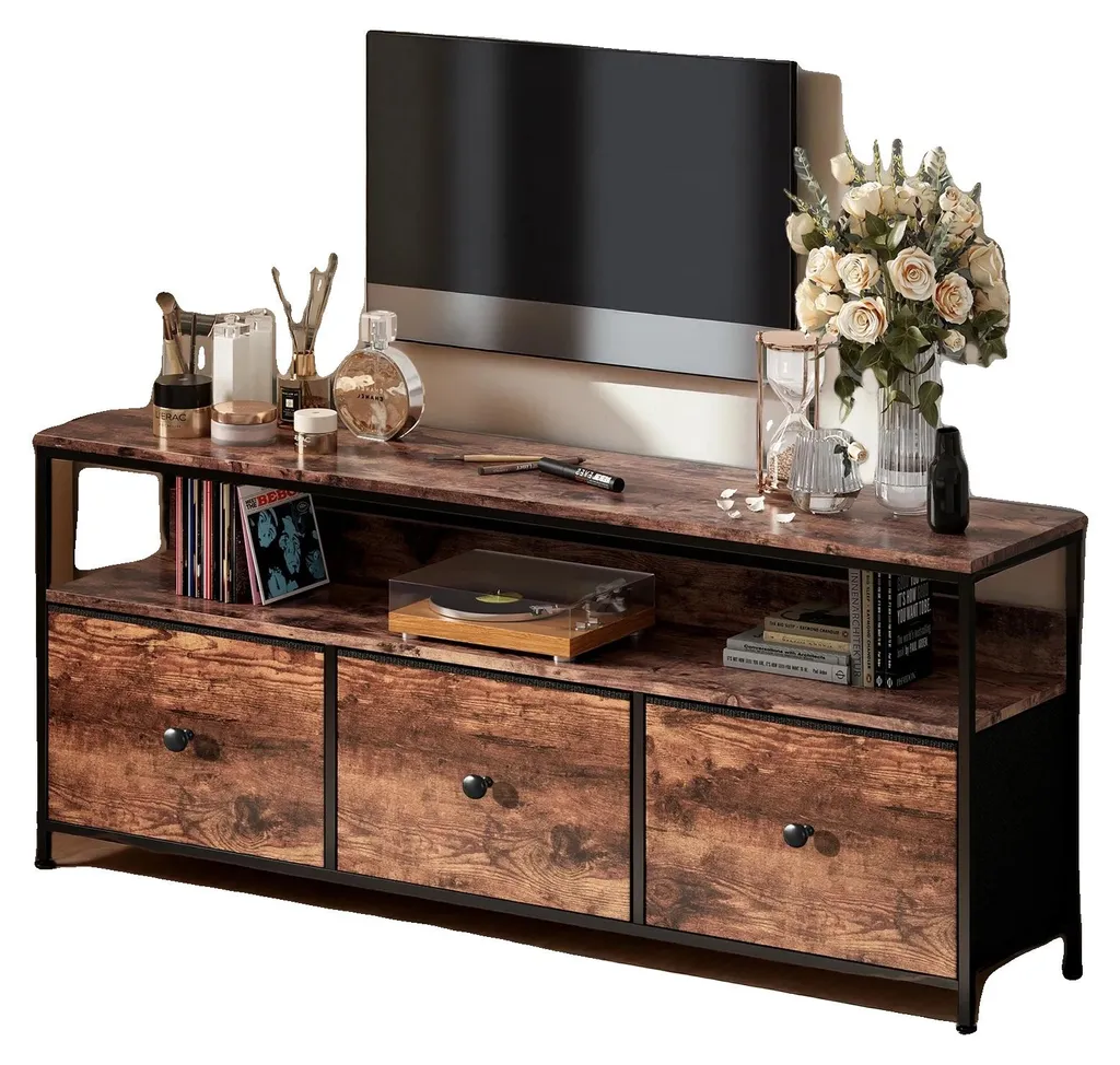 Banc TV avec LED et Rangement Style Contemporain Tigré pour Salon Chic