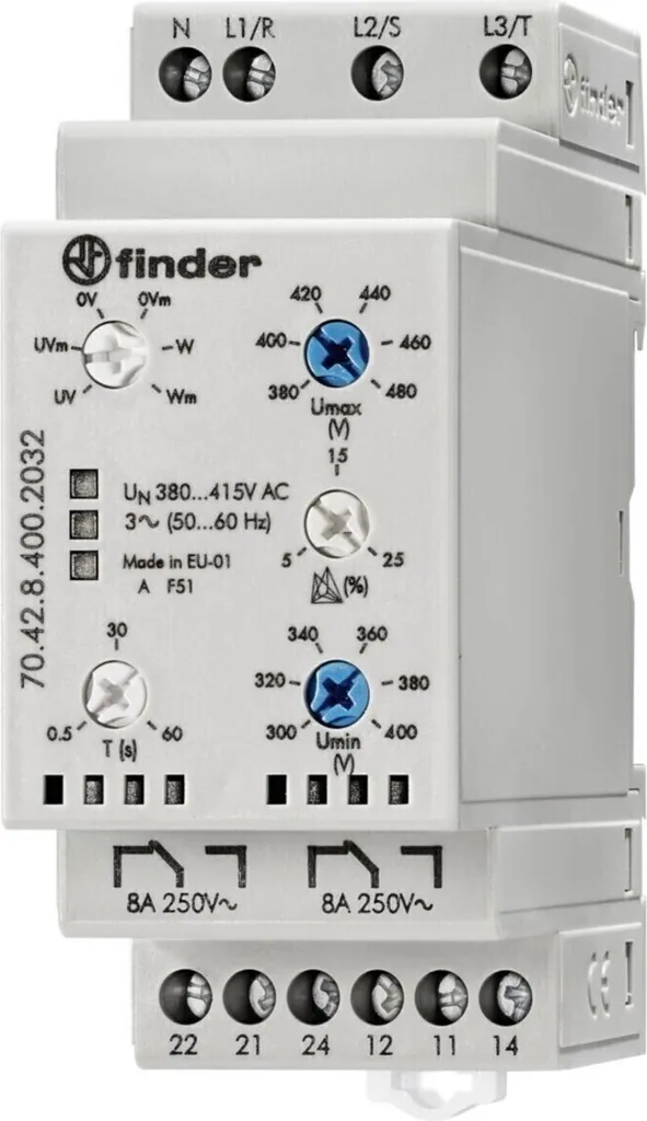 Contrôleur de tension triphasée Finder 70.42 pour armoire électrique