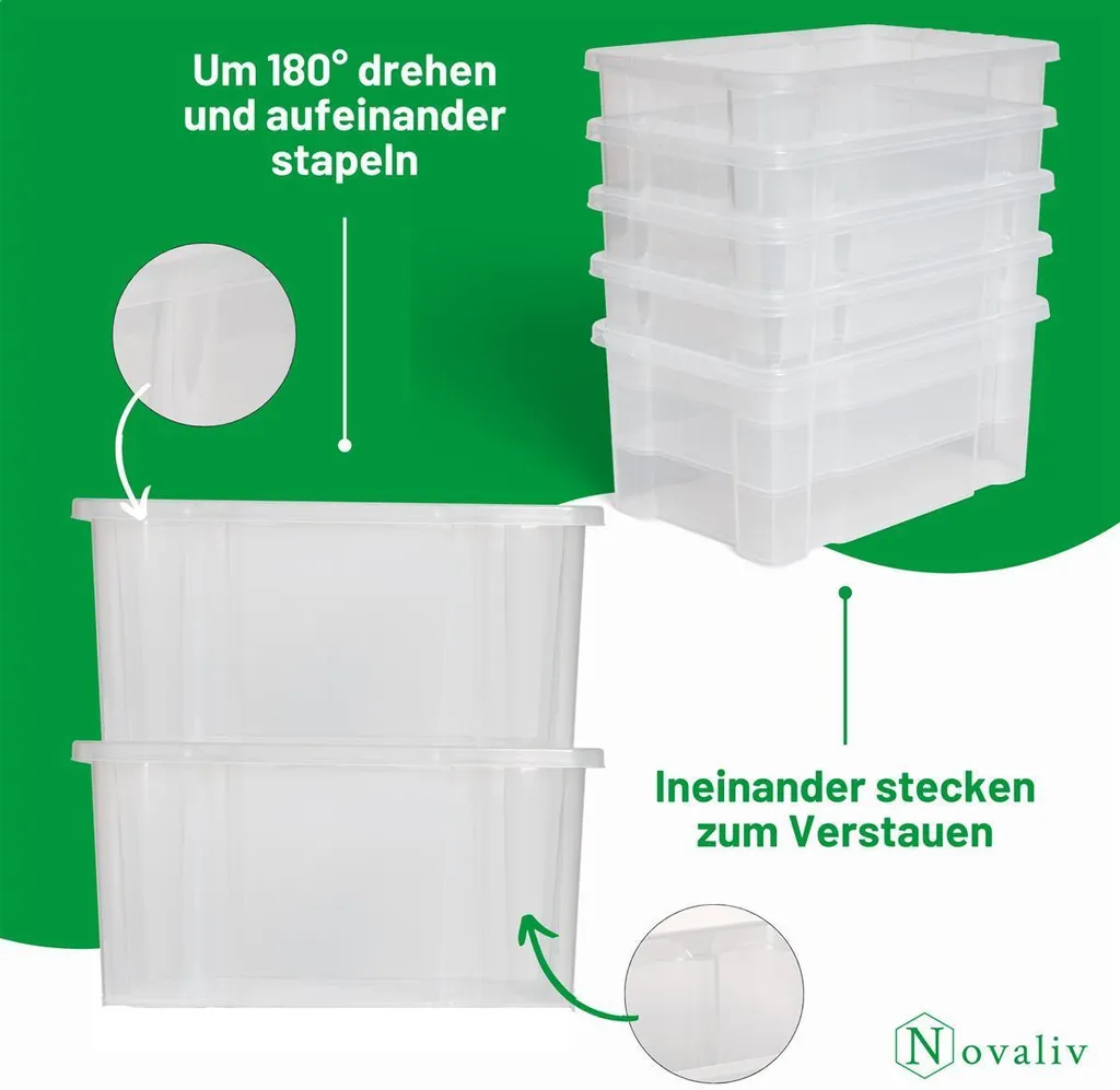 Contenitore 15L Novaliv Trasparente | Design Salvaspazio Eurobox Clip