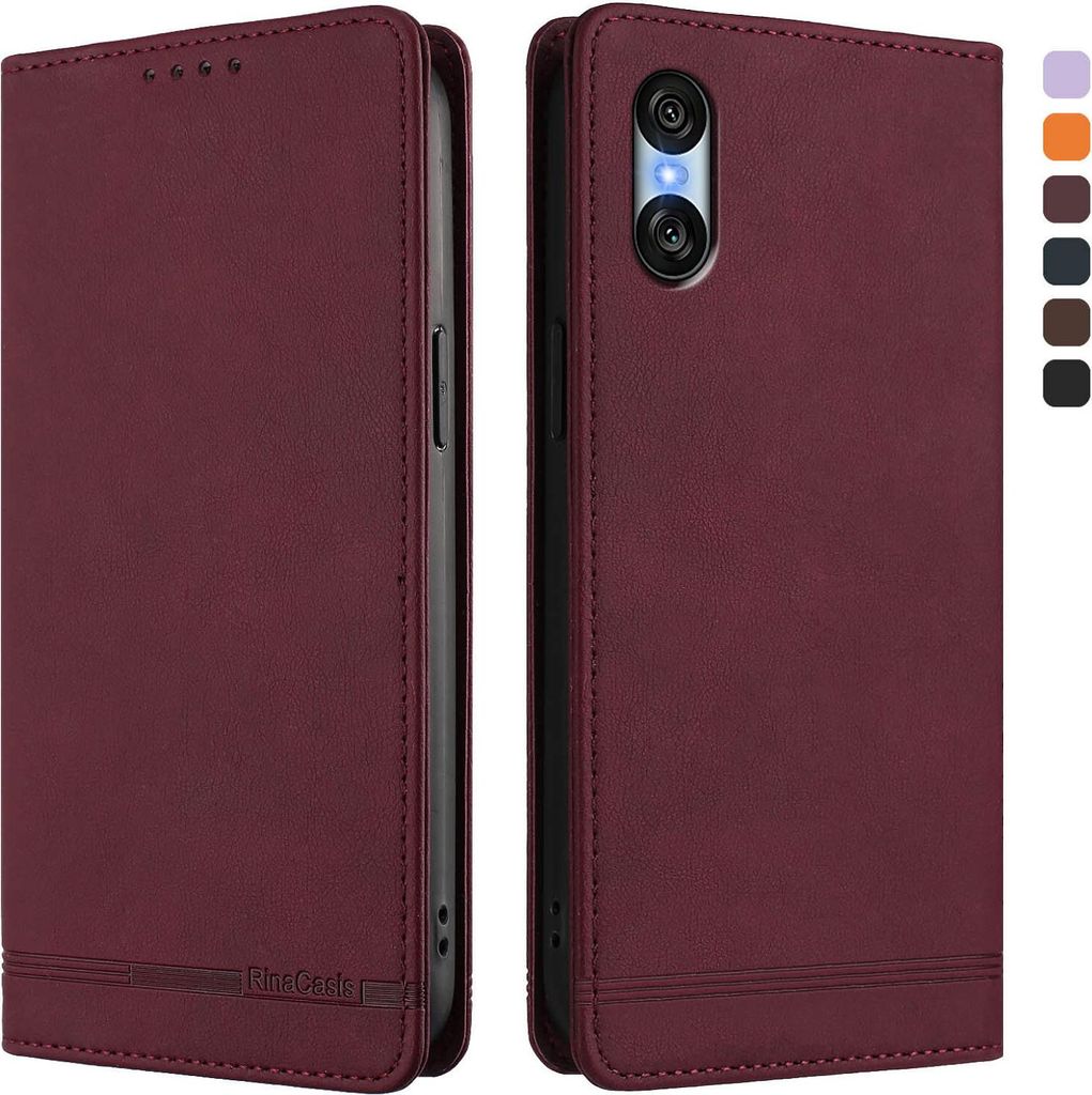 Hülle für Sony Xperia 10 VI, Retro Kunstleder Ständer Klapphülle mit Kartenfächer und Magnetische Rot