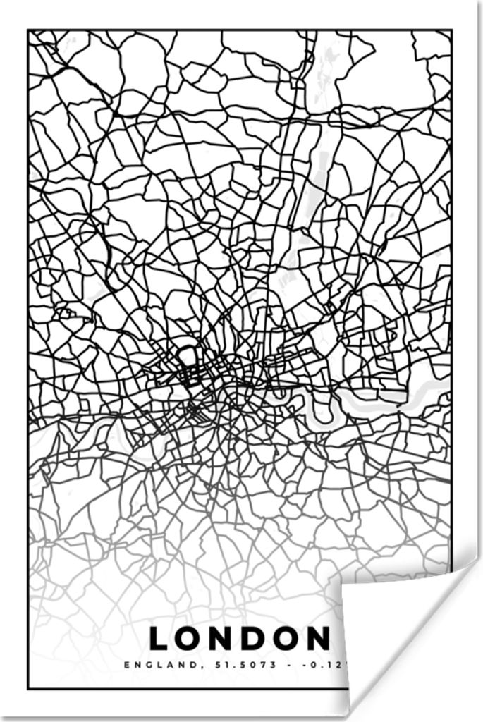 MuchoWow Poster London - Schwarz und weiß - Stadtplan - Karte 120x180 cm - Kunstposter