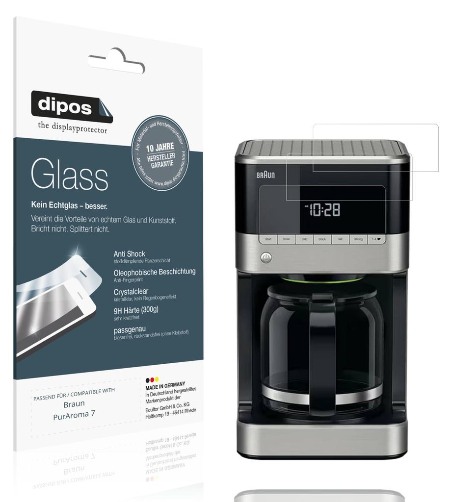 2x Schutzfolie für Braun PurAroma 7 - Anti-Shock 9H Folie dipos Glass Kunststoffglas