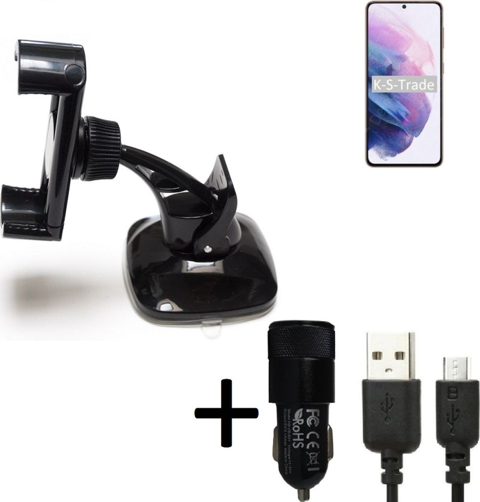 K-S-Trade Halterung kompatibel mit Samsung Galaxy M02s Windschutzscheibe / Armaturenbrett + LADEGERÄT mit Mico USB Kabel Autohalterung KFZ Halter