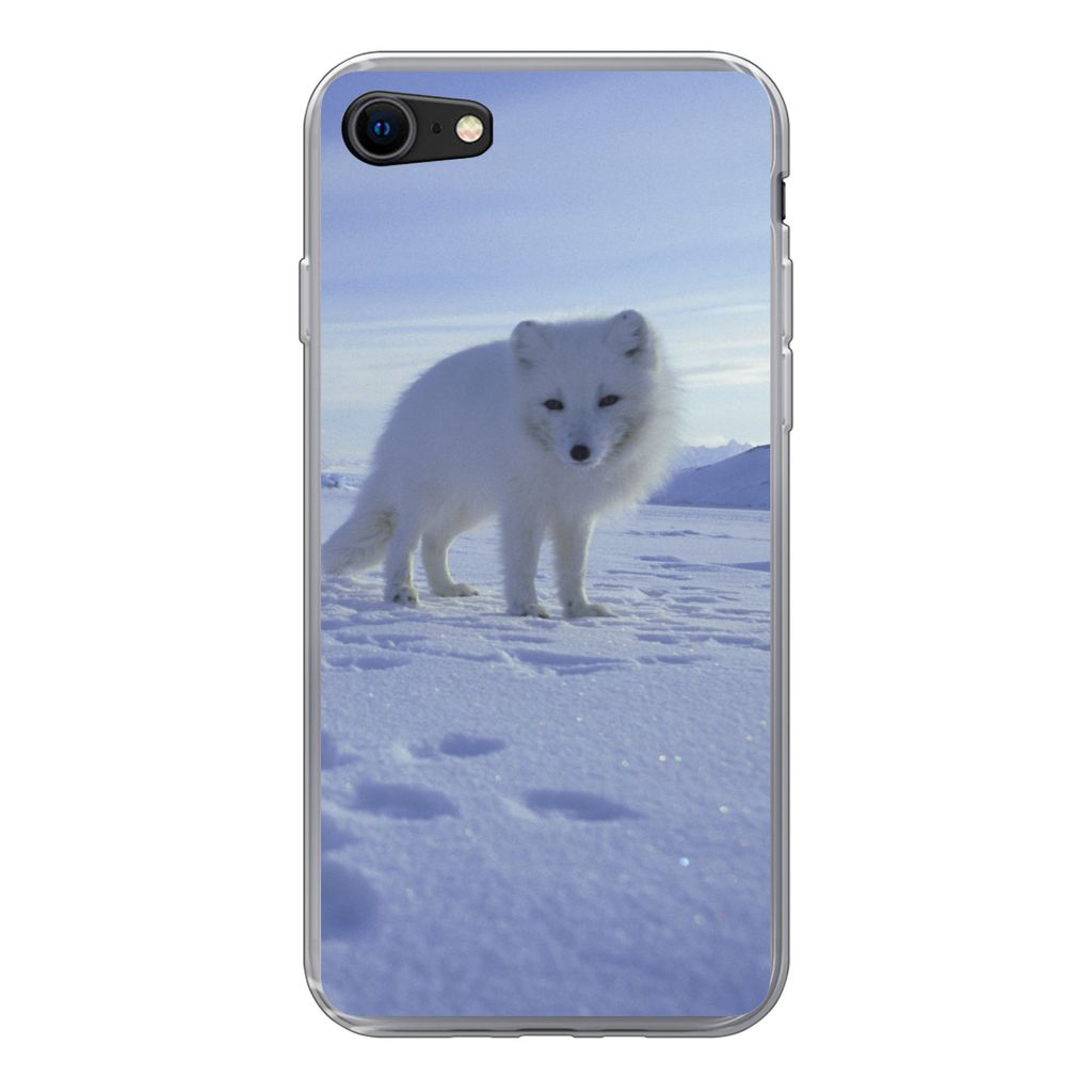 MuchoWow Handyhülle Schutzhülle Hülle für iPhone SE 2020 Fuchs - Schnee - Berge Silikon Softcase Handy Hülle - Kartenbesitzer
