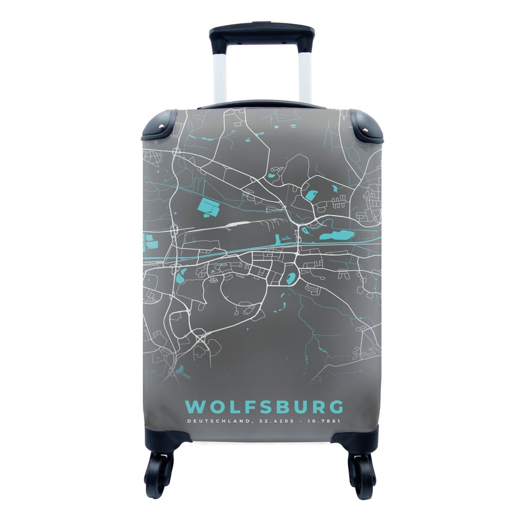 MuchoWow Koffer Handgepäck Trolley Rollkoffer Kleine Reisekoffer mit 4 Rollen - Stadtplan - Karte - Wolfsburg - Blau - Deutschland - Karte - Cab...