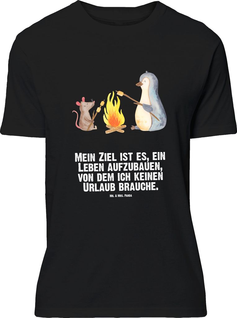 Mr. & Mrs. Panda Größe L T-Shirt Pinguin Lagerfeuer - Schwarz - Geschenk, Tshirt, Grillen, mit Spruch, Maus, Büro, Feuer, Shirt, Job