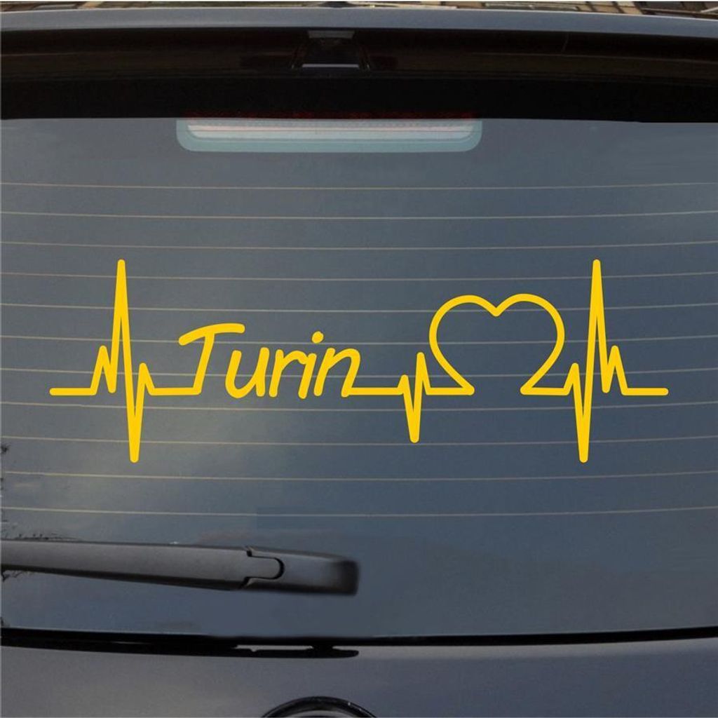 Heckscheibenaufkleber Turin Herzschlag Puls Stadt Liebe 55x18 cm Gelb Auto Aufkleber Sticker
