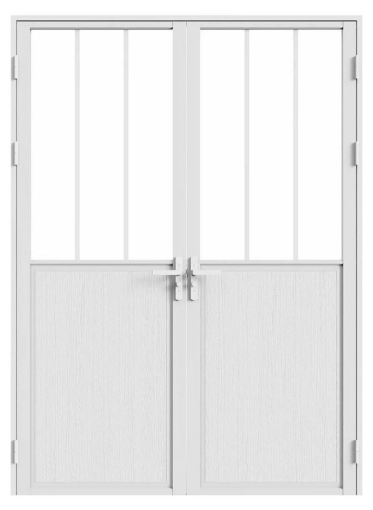 Komplette 2-flügelige Doppeltür aus Aluminium und gehärtetem Glas im Industriestil - 2 x H 204 x B 73 cm - Weiß - ERMELO