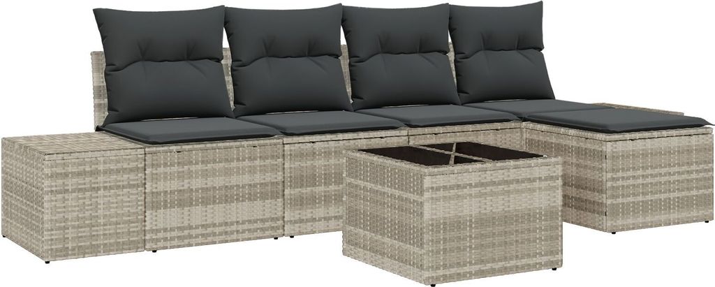Möbel 6-teiliges Garten-Sofa-Set mit Kissen, graues Poly-Rattan - Gartensofas 3347032