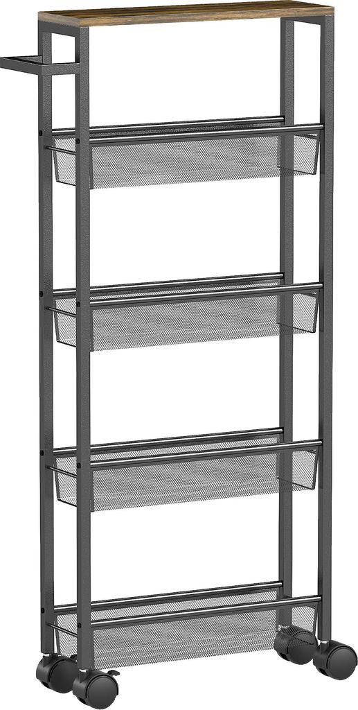 Küchenwagen Servierwagen mit 5 Ebenen, Rollwagen Küchenregal mit Arbeitsplatte, Rollen Griff 47 x 13 x 96,5 cm, Schwarz