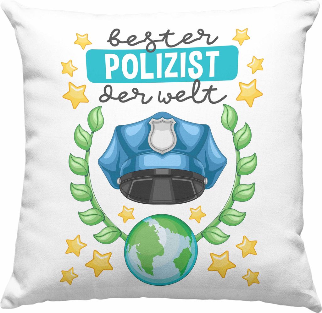 Trendation - Bester Polizist Geschenk Deko-Kissen mit Füllung 40x40 mit Spruch Geschenke Polizei Männer Lustig (Blau)