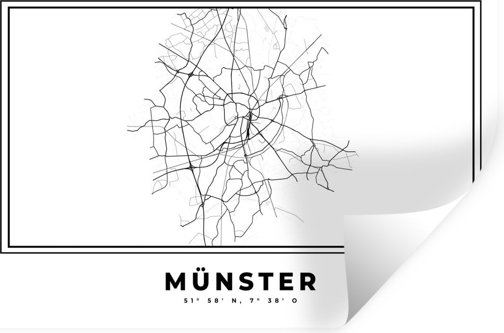 MuchoWow Wandtattoo Wandsticker Wandaufkleber Deutschland - Münster - Stadtplan - Karte - Schwarz-weiß - Karte 120x80 cm Selbstklebend und Repo...