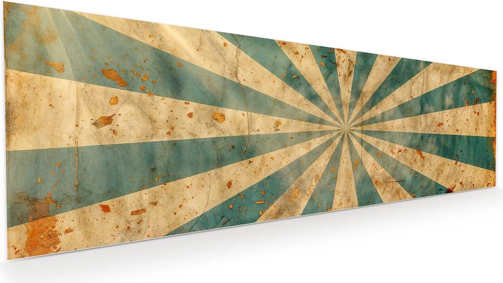 Glasbild 120x40cm in XXL für Wohnzimmer, Schlafzimmer Motiv Retro Sonnenstrahlen