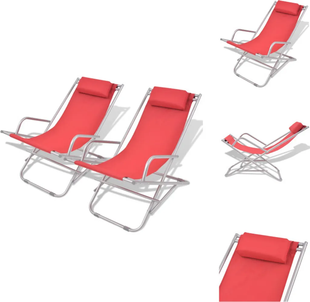 vidaXL Chaises longues 2 pcs en acier rouge - Bains de soleil design
