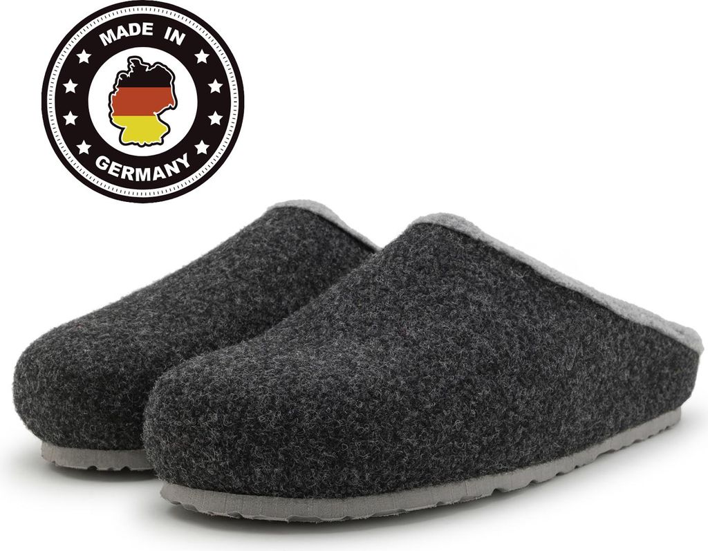 PANTOFFELMANN Filzclogs mit Fußbett warme Filzhausschuhe Filzpantoffel Herren Damen Filz Clog Hausschuhe anthrazit 44