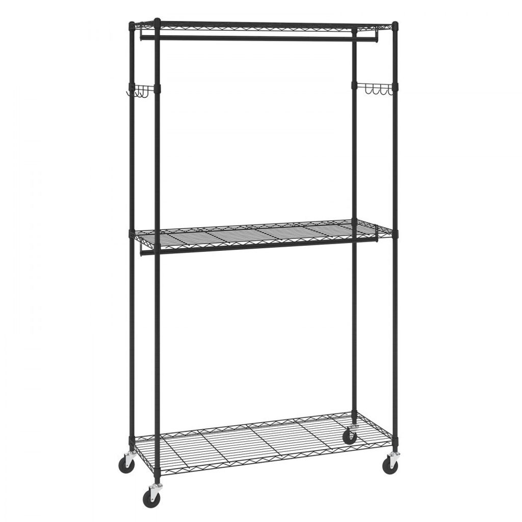 Rollbare Stahl-Kleiderständer - Robuster Kleiderständer mit 3 Lagen und 182 kg Tragkraft - 204 cm Höhe - Für Schlafzimmer, Wäscheraum & Anklei...