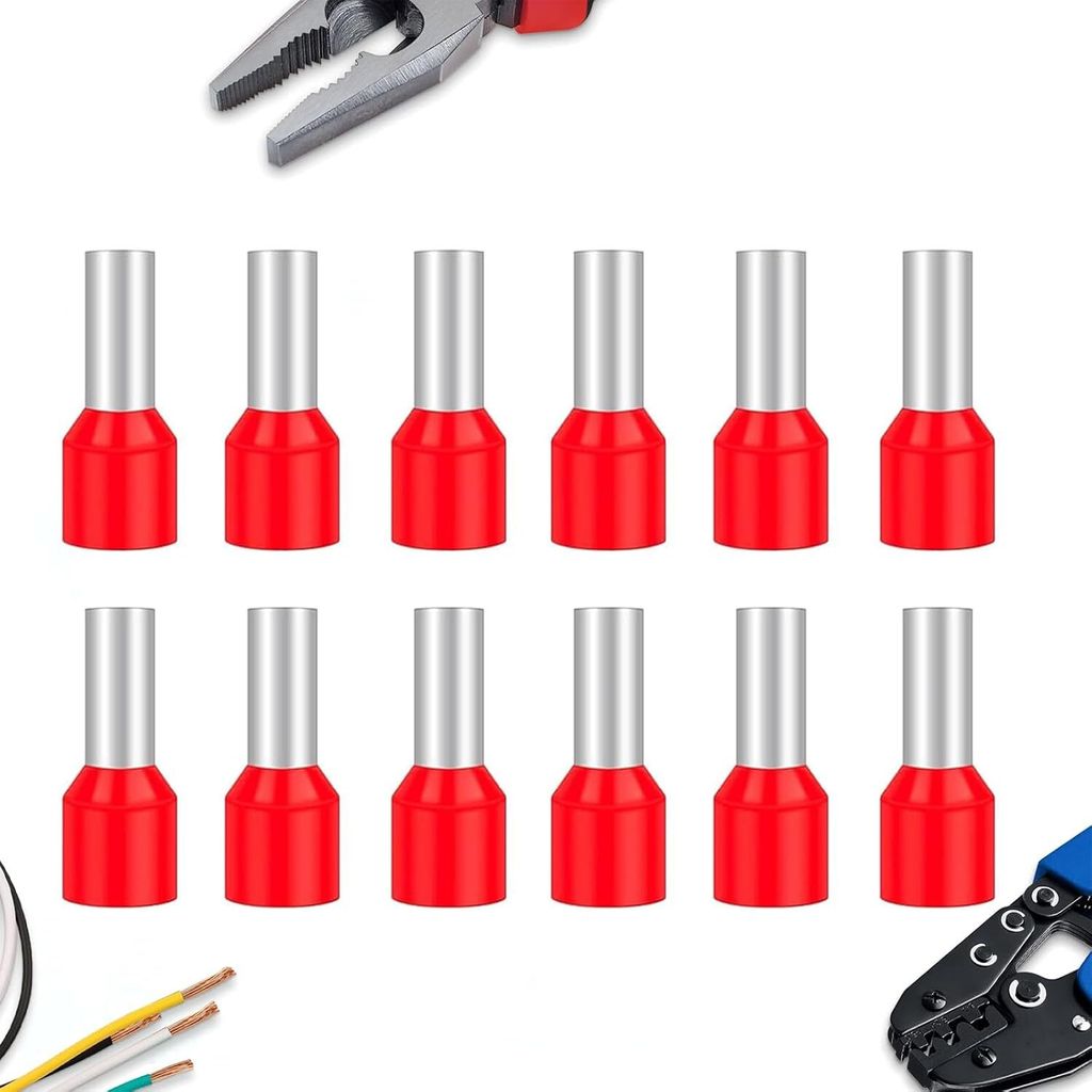 200 Stück Aderendhülsen 10mm², Aderendhülsen set Kabelendhülsen Isolierte Aderhülsen für Drahtverbindung, Rot 10mm²x12mm