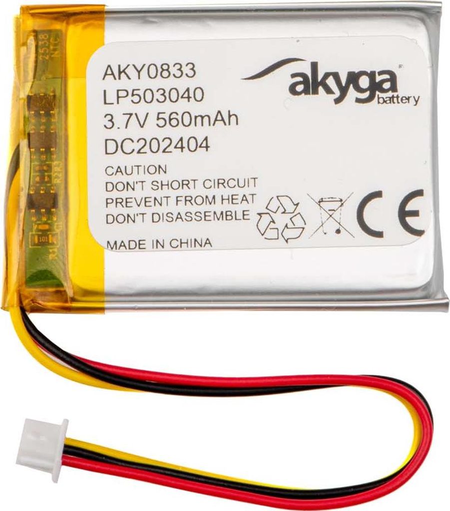 Li-Po Akku LP503040 Akyga AKY0833 3.7V / 560mAh PCM+NTC Molex 3-Pin 80mm
