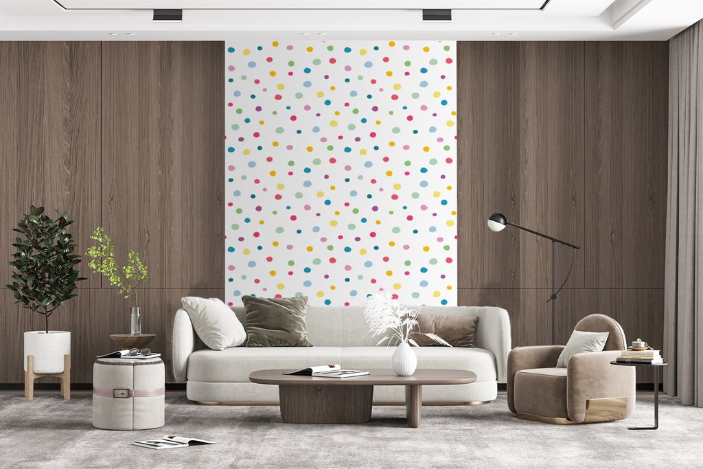 MuchoWow Fototapete für Wohnzimmer oder Schlafzimmer Wandtapete Vinyl Motivtapete Konfetti - Punkte - Muster - 200x300 cm - Wanddekorationen