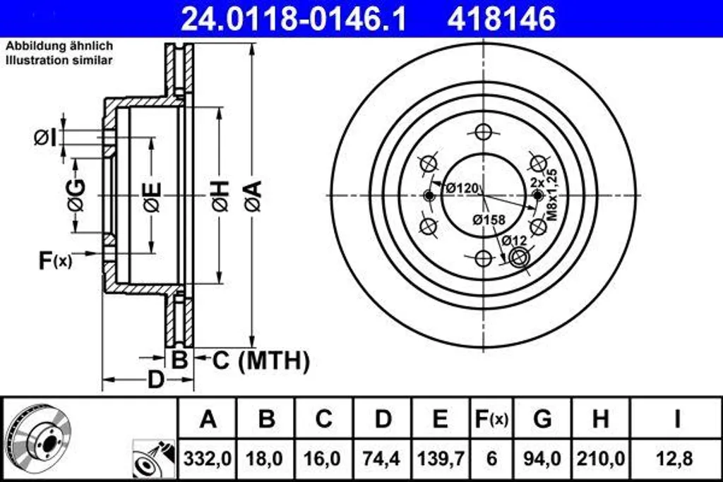 Disque de frein pour Pajero ATE 24.0118-0146.1 idéal pour le remorquage
