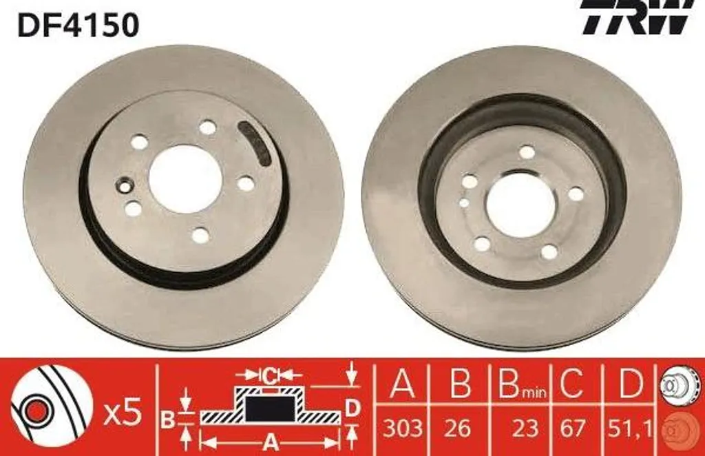 Disques de frein avant TRW DF4150 pour Mercedes Classe M W163/W164