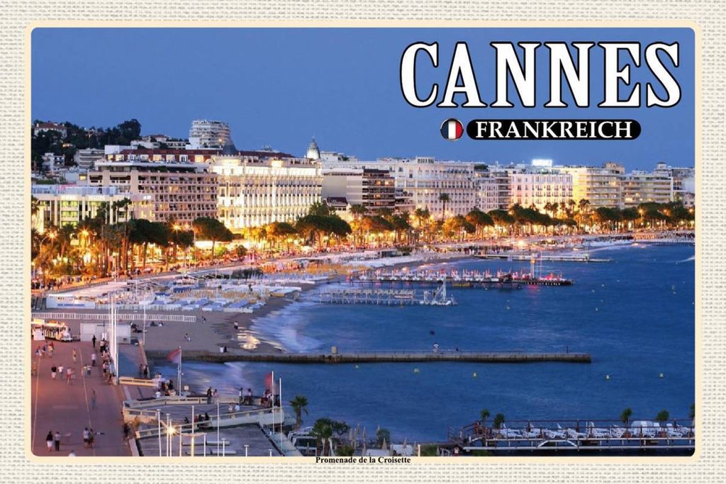vianmo Holzschild 12x18 cm Cannes Frankreich Promenade la Croisette