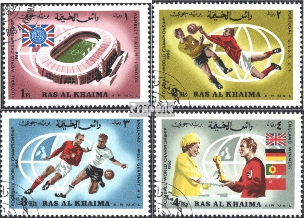 Briefmarken Ras al Chaima 1966 Mi 152A-155A (kompl.Ausg.) gestempelt Endspiel Fußball-WM 66, England