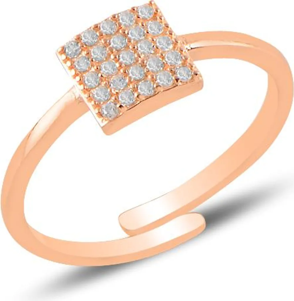 Bague en argent 925 ajustable avec carré en zircone cubique brillant