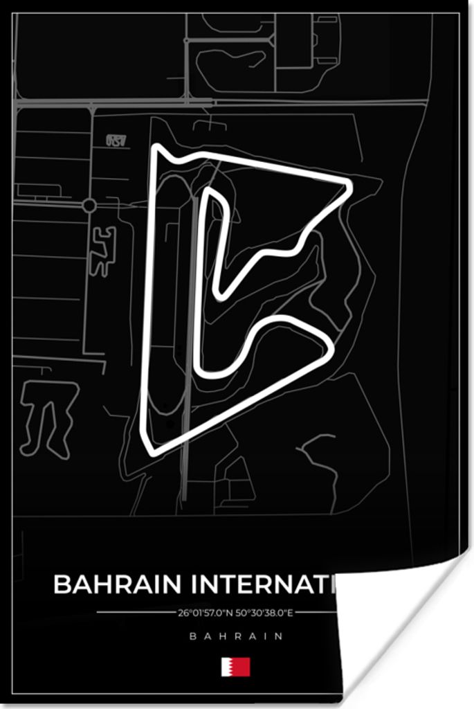MuchoWow Poster Formel 1 - Rennstrecke - Bahrain International Circuit - Bahrain - Rennstrecke - Schwarz 60x90 cm - Wanddekoration