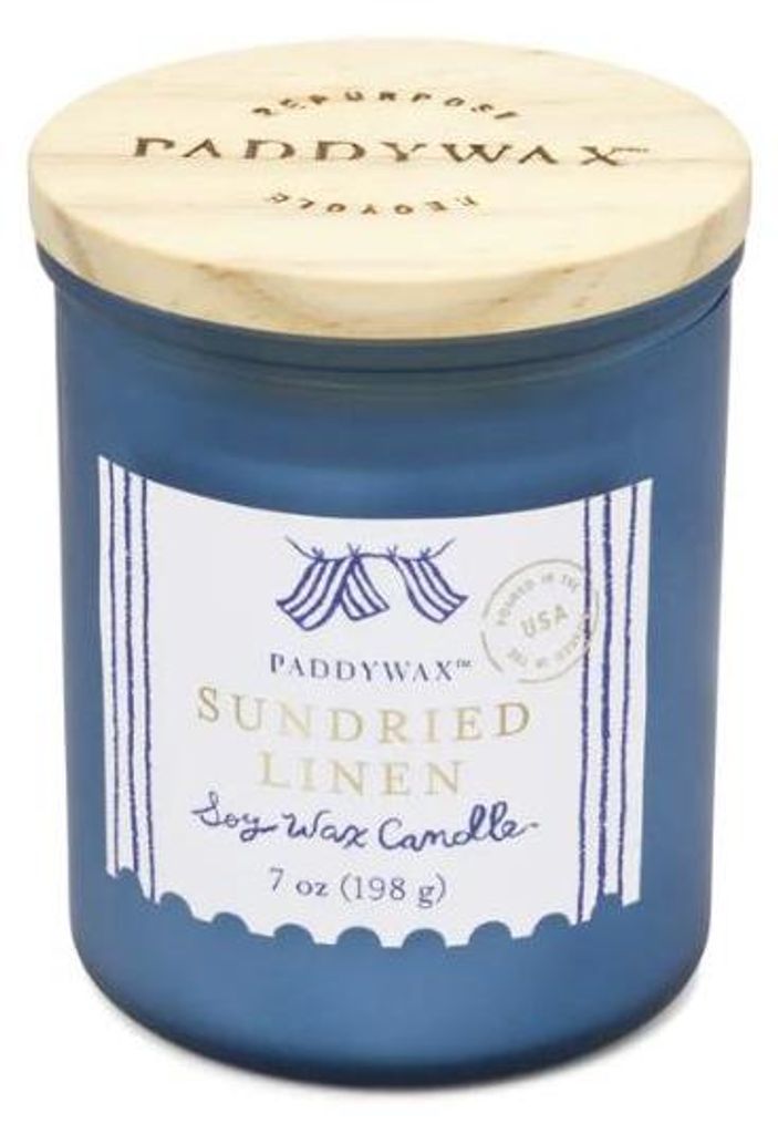 Paddywax al Duftkerze Sundried Linen Sojawachs Glas, blau, 40 Std