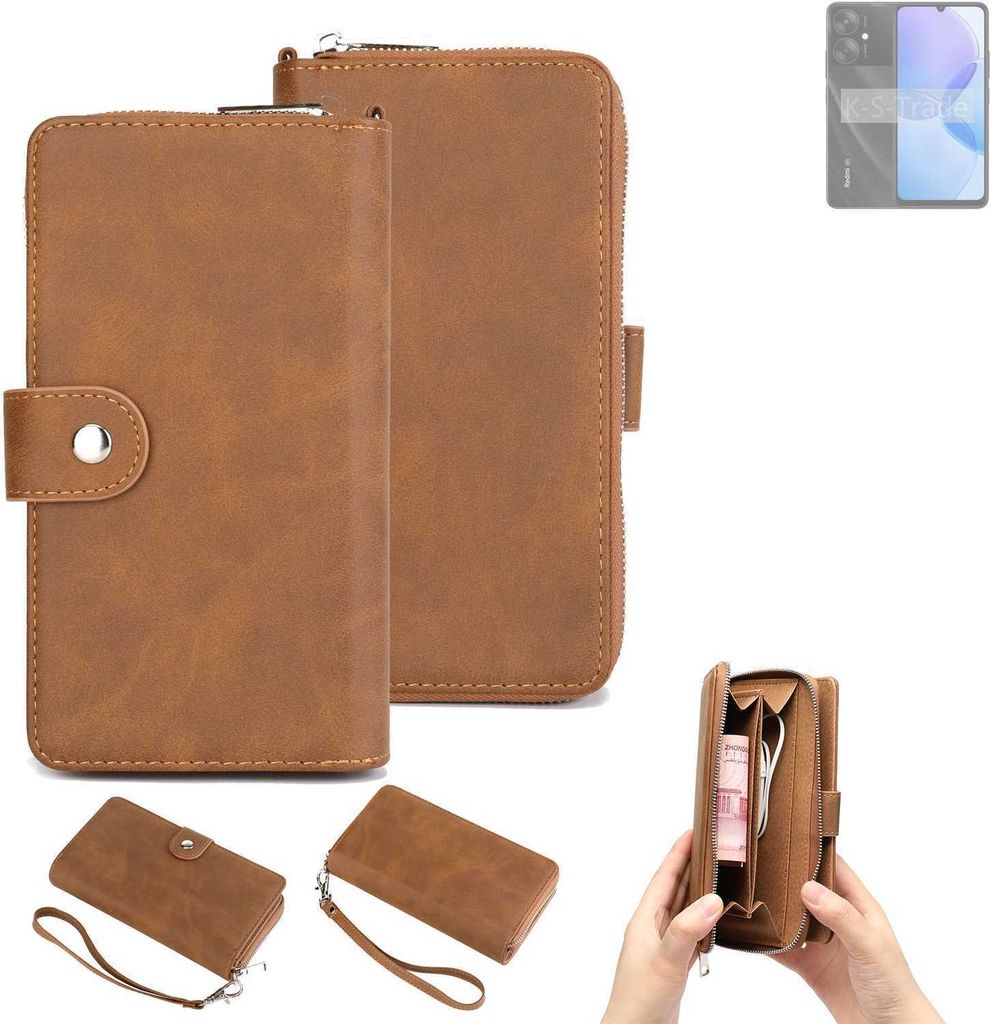 K-S-Trade Handyhülle Schutzhülle kompatibel mit Xiaomi Redmi 13R 5G & Portemonnee Tasche Handytasche Case Etui Geldbörse Wallet braun (1x)