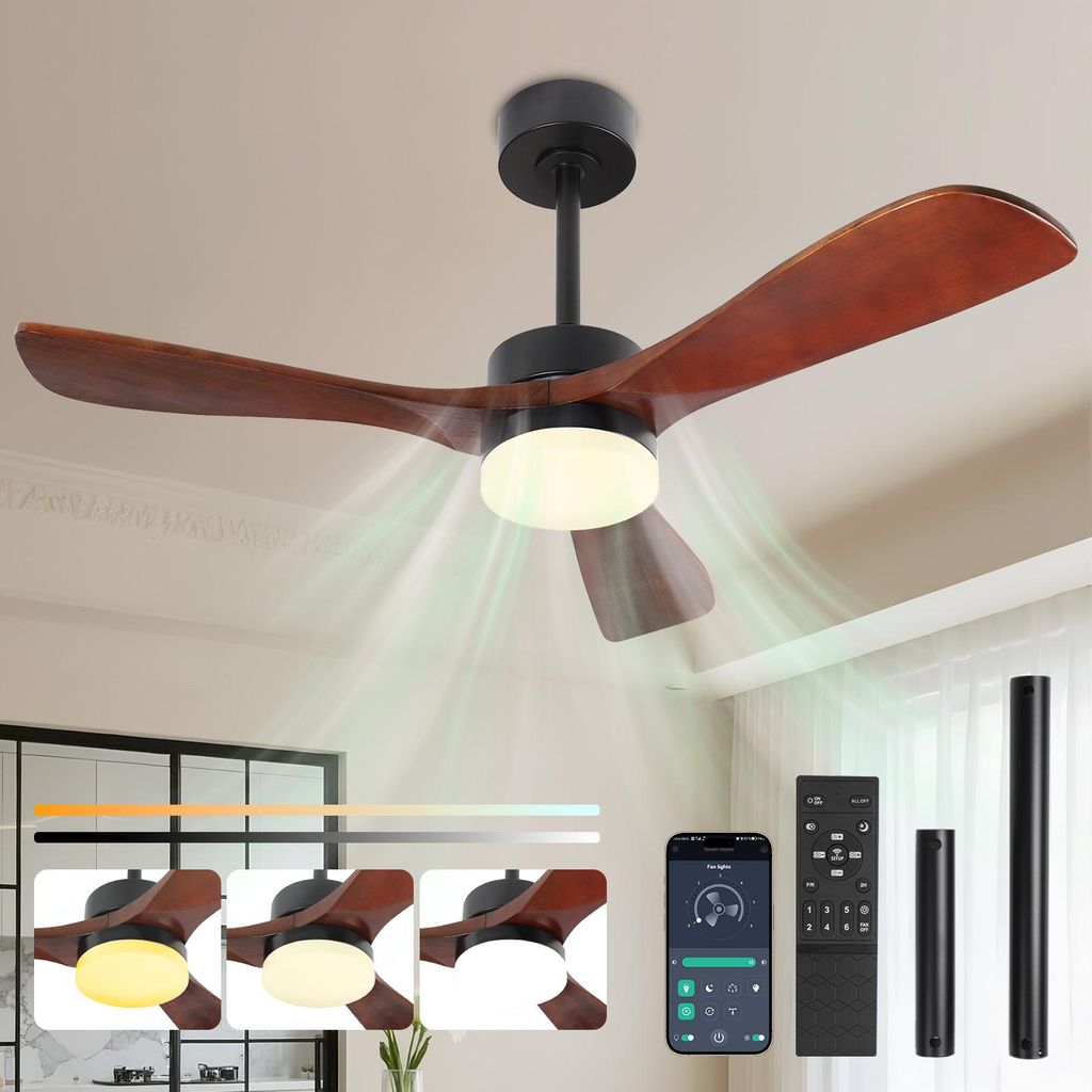 Ventilatore da soffitto da 106 cm con illuminazione, 3 pale Immagine del prodotto 