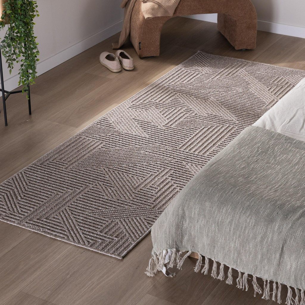 Volero - Teppich Läufer - Hidde 3D Maze Taupe - 80x300cm - Wohnzimmer, Esszimmer, Schlafzimmer, Küche - Modern, Skandinavisch
