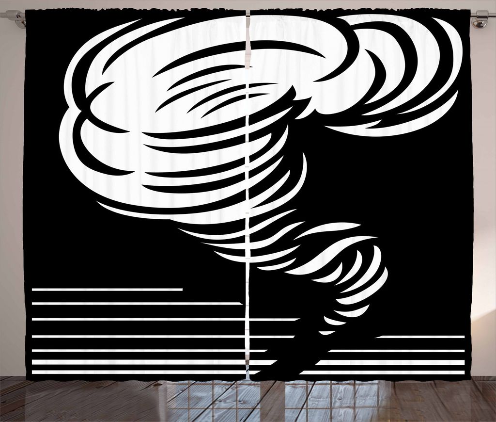 ABAKUHAUS Tornado Rustikaler Vorhang, Monochrome Twister Entwurf, Wohnzimmer Universalband Gardinen mit Schlaufen und Haken, 280 x 245 cm, Schwarz ...