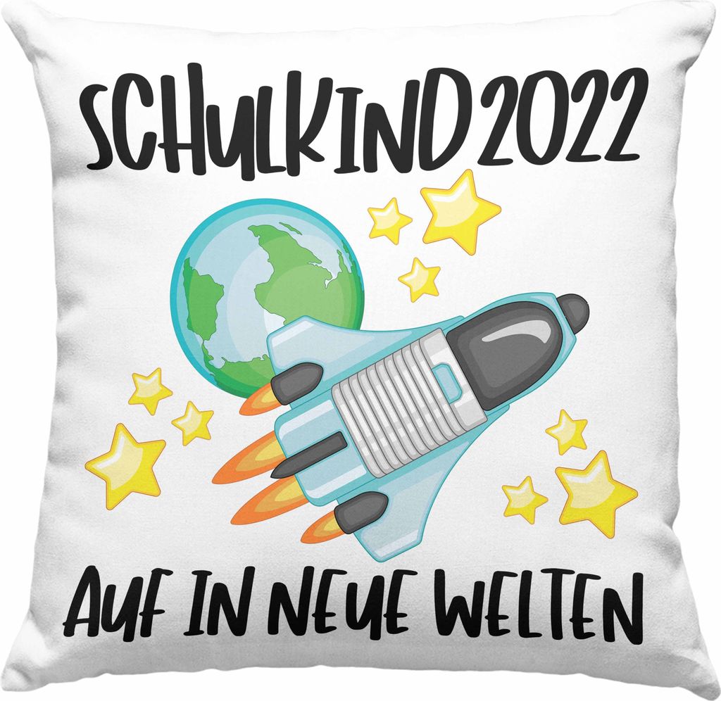 Trendation - Schulkind 2022 Einschulung Mädchen Junge Geschenk Schultüte Deko-Kissen mit Füllung 40x40 Schulstart 1 Schultag Schuleinführung Sc...