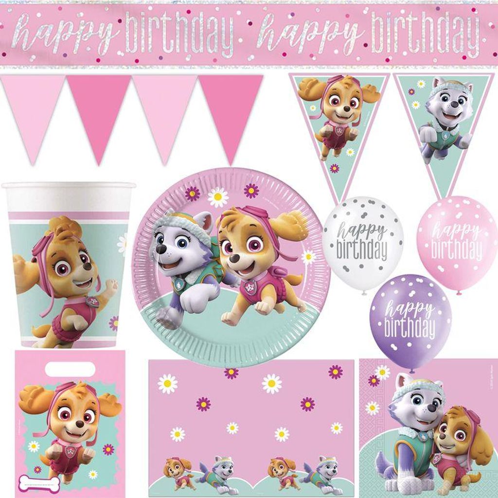 Partyset 46 tlg. Paw Patrol Mädchen Skye & Everest Geburtstagsdeko Geburtstag zum Kindergeburtstag Party Deko