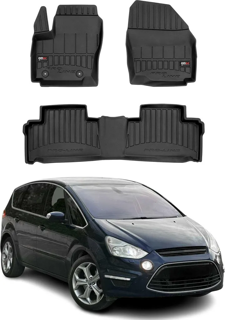Tappetini Auto OMAC Premium In TPE Per Ford S-Max 2006-2014: 3D Antiscivolo, Nero, Alta Bordatura