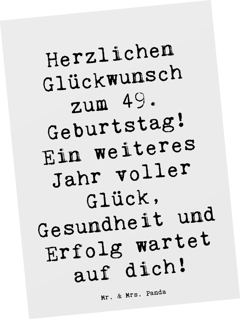 Mr. & Mrs. Panda Postkarte Spruch 49. Geburtstag - Weiß - Geschenk, Postkarten, Geburtstagsfreude, Grußkarte, Geburtstagserinnerungen, Ansichtska...