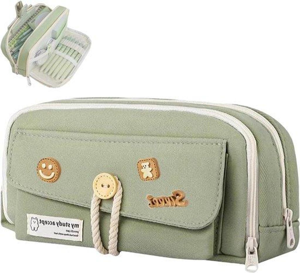 Großes Schminktäschchen mit dekorativen Patches für Mädchen - Ideal für Schule, Zuhause und Büro