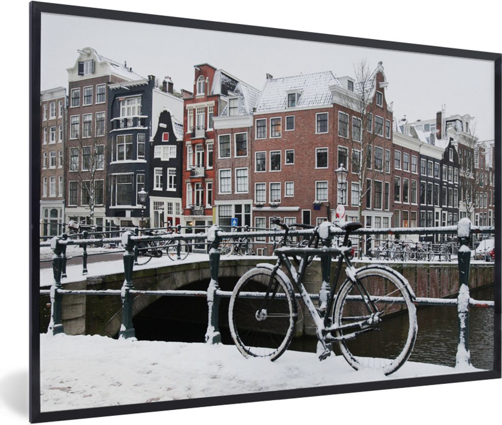 MuchoWow Gerahmtes Poster Amsterdam - Fahrrad - Winter 60x40 cm - Poster mit Schwarzem Bilderrahmen Wandposter Rahmen Foto Bilder - Printing - Wa...