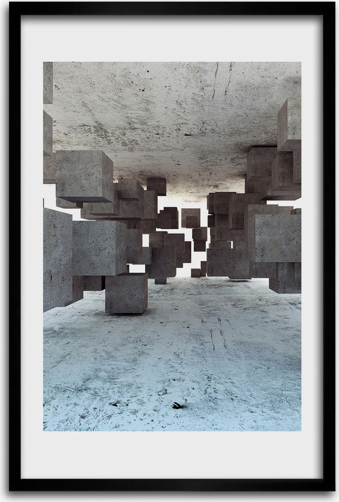 Bild - Bilderrahmen - 40 cm x 60 cm - MDF - Rahmen - Wandkunst - Würfel in Beton