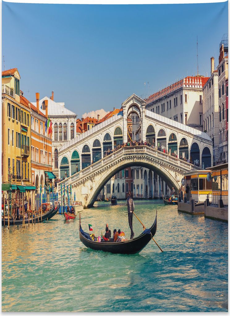 Abakuhaus Venedig Wandteppich, Sonniger Tag in der Stadt-Reise aus Weiches Mikrofaser Stoff Kein Verblassen Klare Farben Waschbar, 110 x 150 cm, Me...