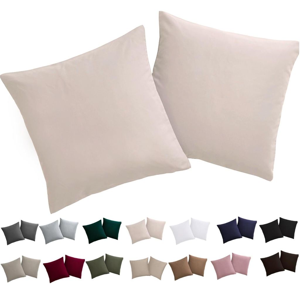 Kissenbezug 80 x 80 cm, 2 Stück – Kissenbezug 80 x 80 cm, beige, 100 % Mikrofaser, bügelfrei und knitterfrei, mit Reißverschluss