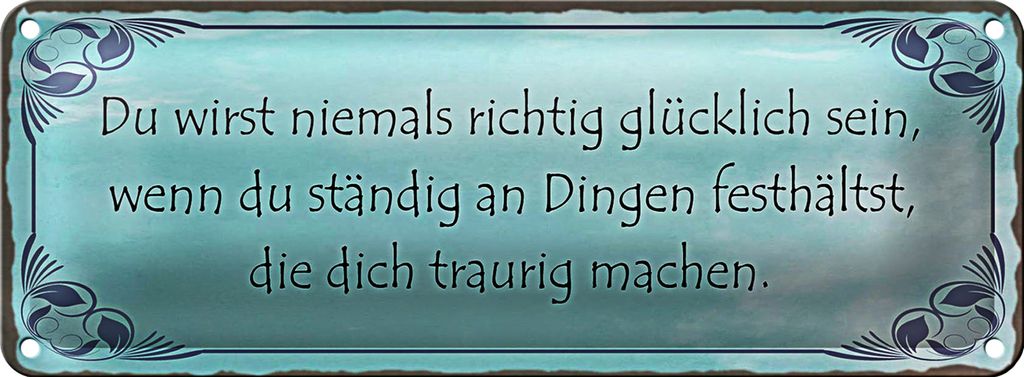 Blechschild Spruch 27x10cm niemals richtig glücklich wenn Dekoration
