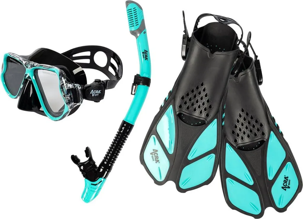 Panoplie de snorkeling ACRA avec masque tuba et palmes 42-47 turquoise