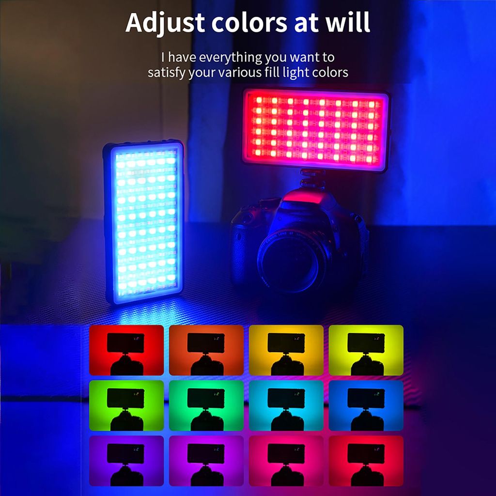 Taschen-RGB-Videoleuchte, 10 W, tragbares LED-Füllfeld, 2500 K–9000 K, dimmbar, 20 Szenen-Lichteffekte, integrierter Akku mit Kaltschuh-Adapter ...